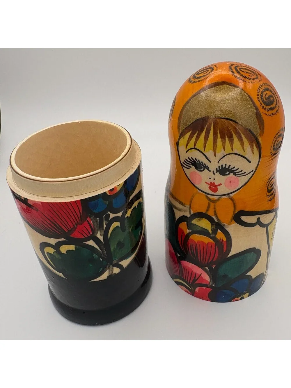 Vintage Hand-Painted Russian Matryoshka Nesting Dolls Set of 2
